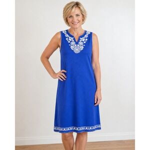 Grace Elements Cobalt Blue White‎ Embroidered Sleeveless Dress Medium